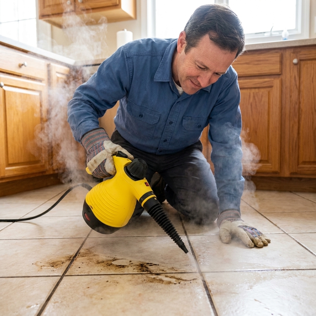 How to Deep Clean, Regrout, and Recolor Stained Floor Grout