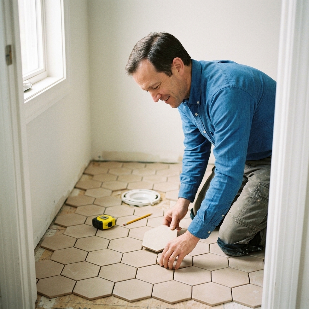 How to Lay Ceramic Hexagon Tile on a Small Bathroom Floor